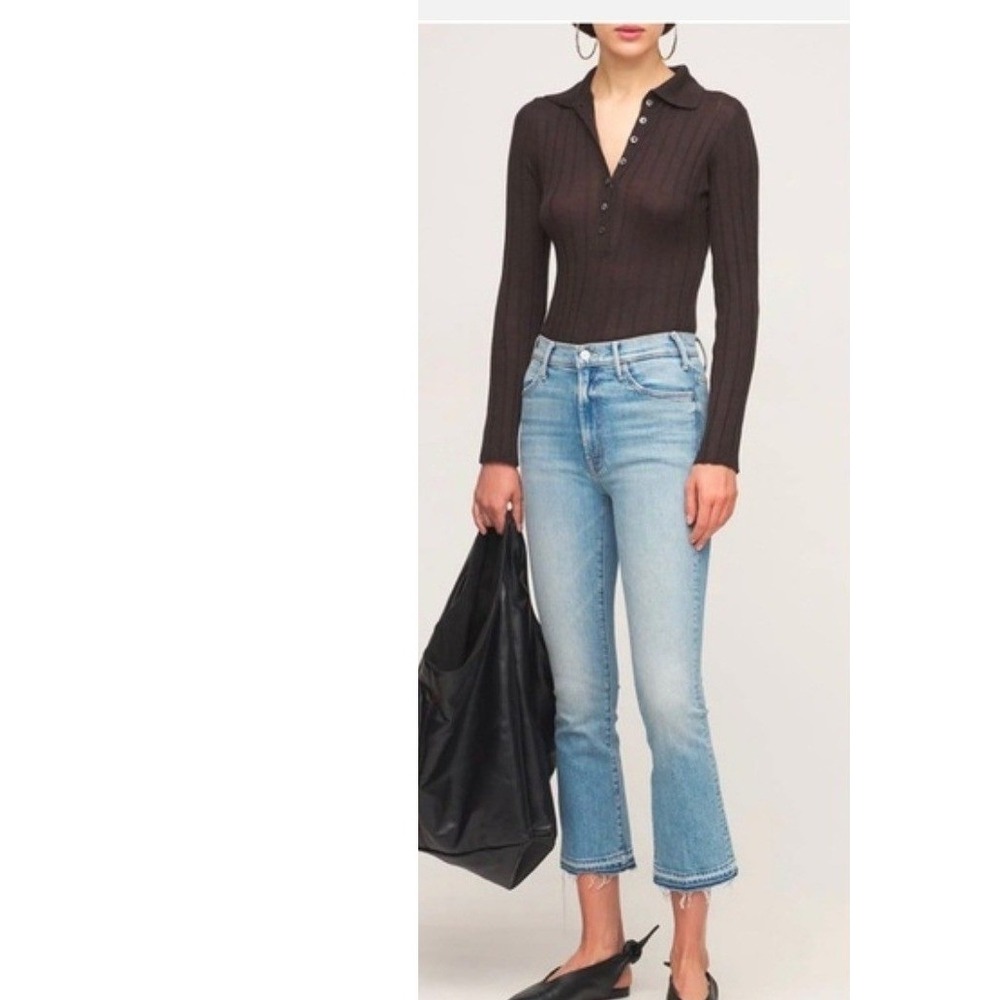 Mother Superior The Hustler Ankle Flare Undone Hem Jeans Light Blue Size 27